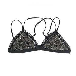 Victoria's Secret Black Floral Lace Sheer Sexy Eyelet Triangle Bralette L